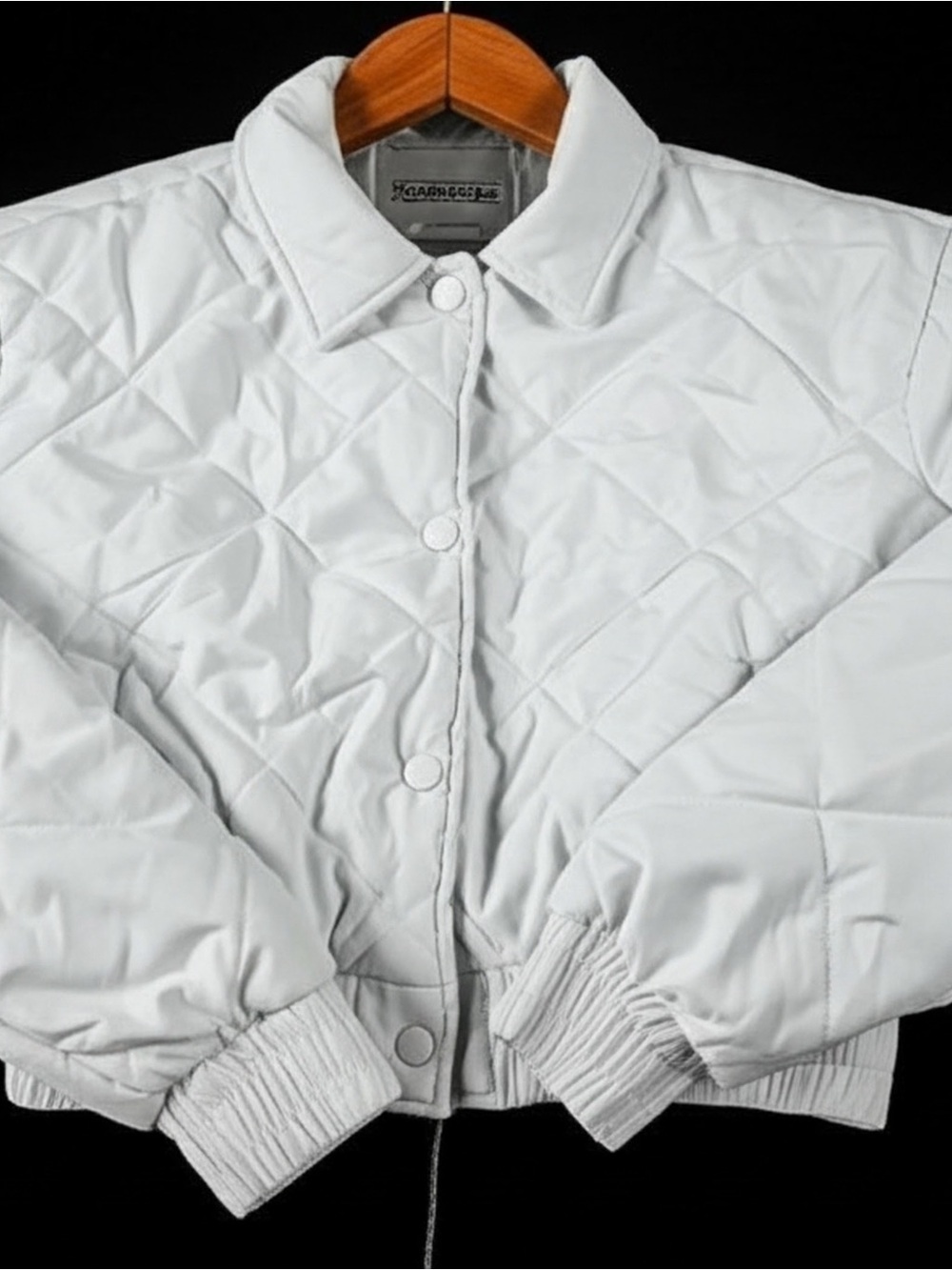 Cropped White Puffer Jacket with Snap Front